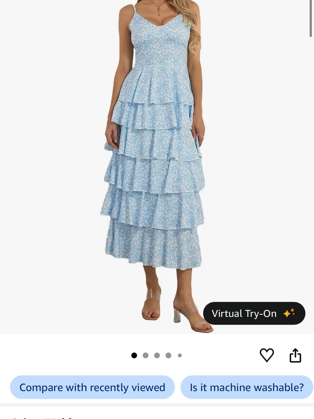 Amazon Light Blue Floral Tiered Midi Dress S - Picture 6 of 6